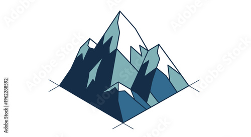 Abstract illustration of a mountain range with geometric shapes and a diamond border