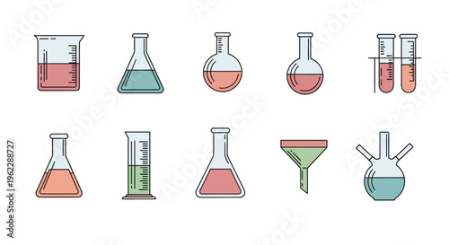 Illustration of various laboratory glassware for scientific research and experimentation