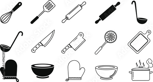 Kitchen utensils and tools icons set