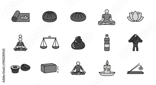 Minimalistic Icons Representing Yoga Practice, Meditation, and Holistic Wellness Practices
