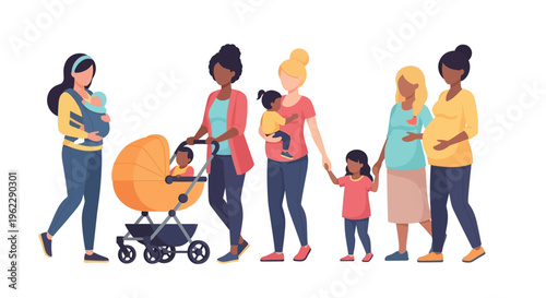 Diverse Group of Mothers and Pregnant Women: A Journey of Motherhood and Family Life