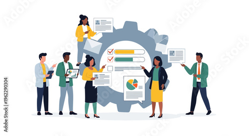 Business Team Collaboration for Project Management and Data Analysis, Illustrating Workflow and Task Completion