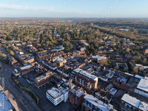 Town centre Gerrards Cross Buckinghamshire, UK town centre drone aerial view