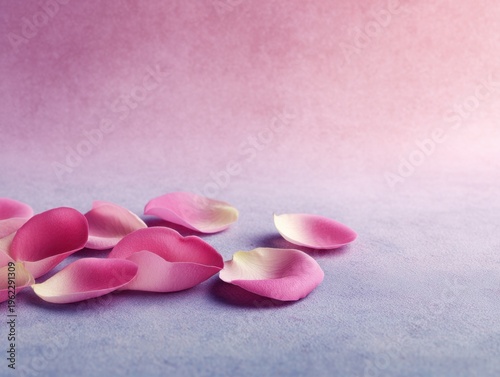 Delicate Pink Rose Petals Spread Elegantly on Soft Purple Background for Romantic and Aesthetic Settings