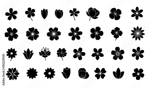 Black Flower Silhouettes – Spring Bloom Vector Icon Set
