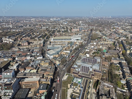 Overhead aerial view of Angel Islington London UK