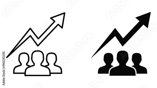 Black arrow pointing up on upward trending graph with silhouettes