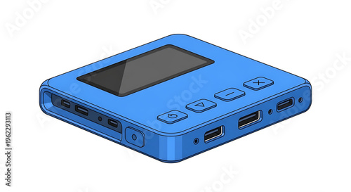 A blue portable power bank with multiple USB ports and a digital screen for charging devices on the go