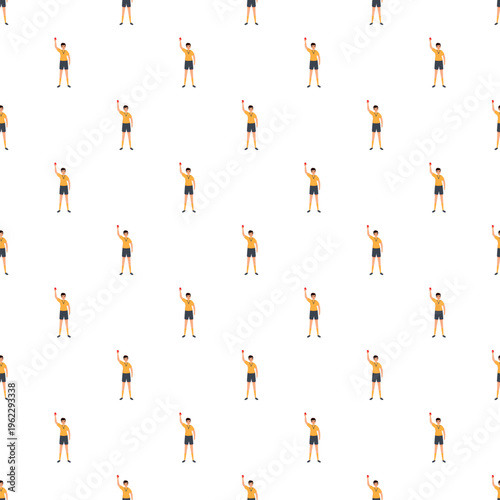 Soccer referee holding up a red card in a seamless pattern design
