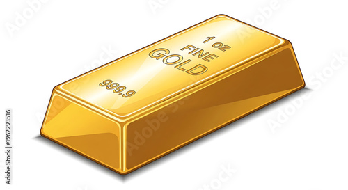 A shiny gold bar with a smooth surface and embossed text on a white background