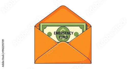 A vibrant orange envelope with an emergency fund bill inside, symbolizing financial security and preparedness.