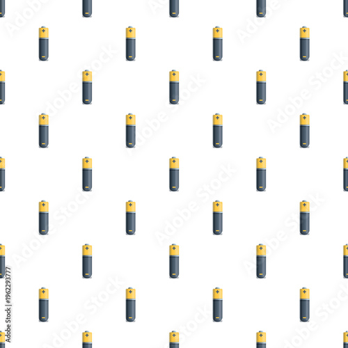 Aaa alkaline batteries repeating in a seamless pattern on white background