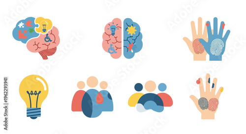 Modern Abstract Icons: Diversity, Inclusion, Neurodiversity, Unique Abilities, Collaboration, and Identity for Equality and Innovation Concepts