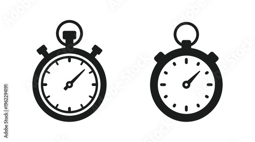 Two black stopwatches with detailed faces a striking visual silhouette