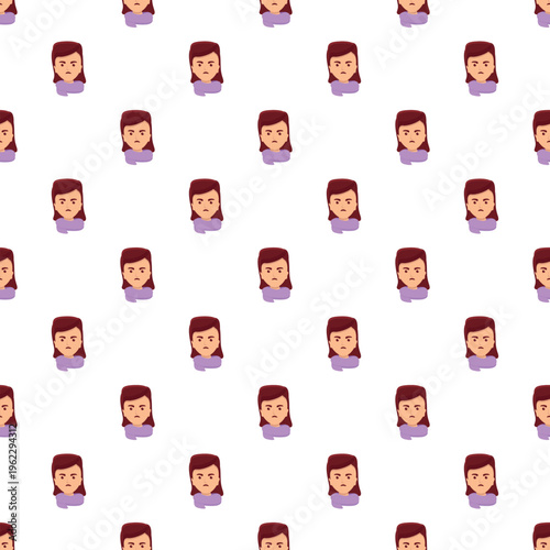 Angry woman character heads repeated across a white background