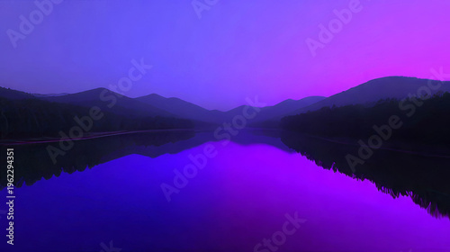 Ethereal Purple and Blue Mountain Lake at Twilight