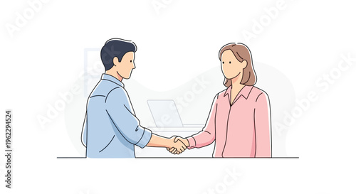 Businessman and businesswoman shaking hands.