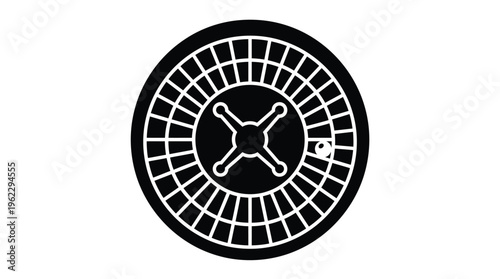 Black roulette wheel icon with a white ball simple graphic silhouette