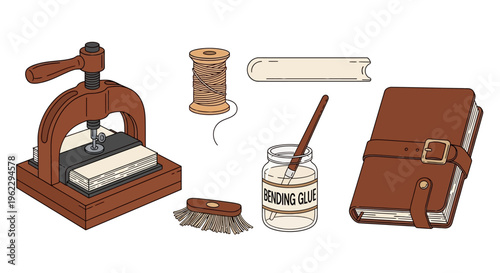 Vintage tools and materials for traditional letterpress printing and calligraphy