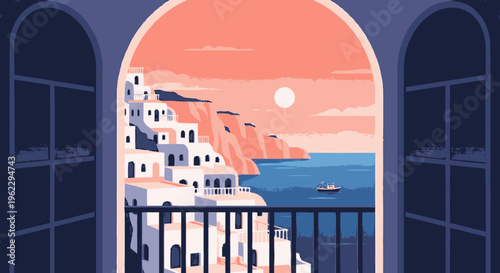 Illustration of Archway View of Seaside Village.