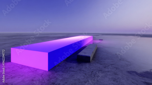 Abstract Neon Glowing Block on Desolate Landscape