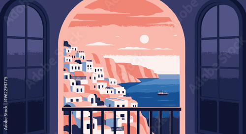 Illustration of Buildings by the Ocean.