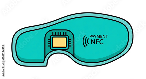 A teal NFC payment icon with a gold chip on a white background, representing modern contactless transactions.
