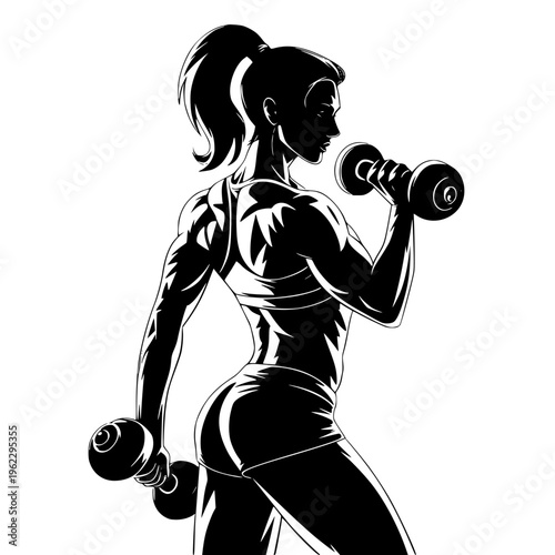 Woman lifting dumbbells in a powerful pose showing strength and fitness