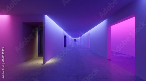 Futuristic Neon Lit Corridor with Purple and Pink Lighting