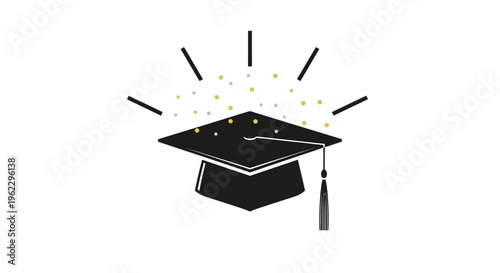 Graduation cap with confetti and tassel academic achievement