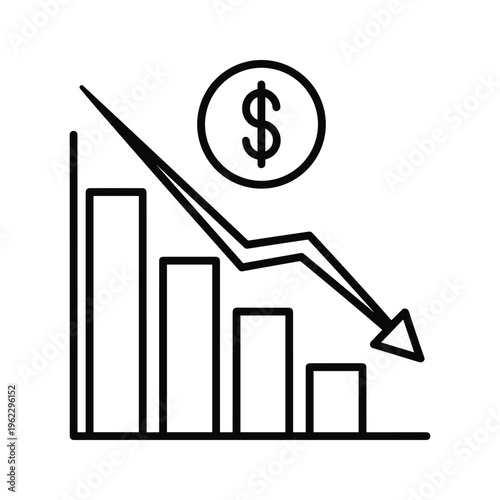 Graphic depicting declining financial performance with dollar sign symbol.