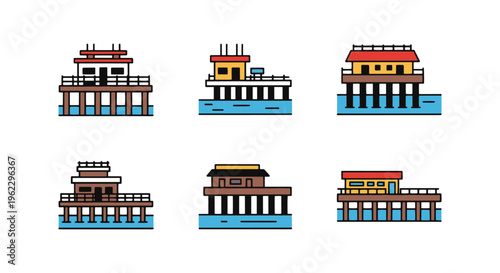 Pier Line art vector set creative modern abstract illustration