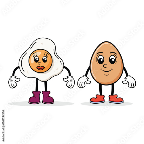 Fresh Egg and Fried Egg Mascot Set Character Clipart