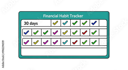 A colorful financial habit tracker icon with a 30-day checklist for monitoring personal finance goals