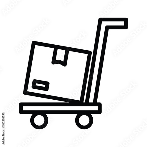 Hand truck carrying a box with a ribbon and a minus sign symbol
