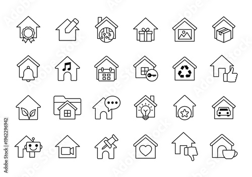 Home icon collection outline style property and house symbol set modern clean minimal real estate system pack