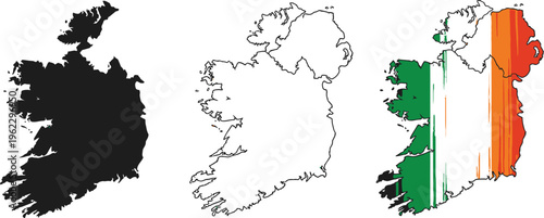 Ireland map in black white and irish flag colors