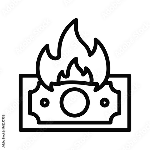 Flames consuming a burning currency bill symbolizing financial loss or inflation.