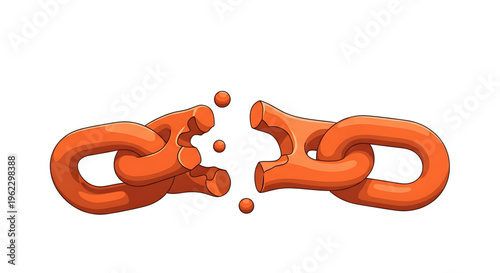 A broken orange chain link on a white background, symbolizing separation or freedom.