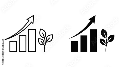 Black upward trending arrow with house and plant