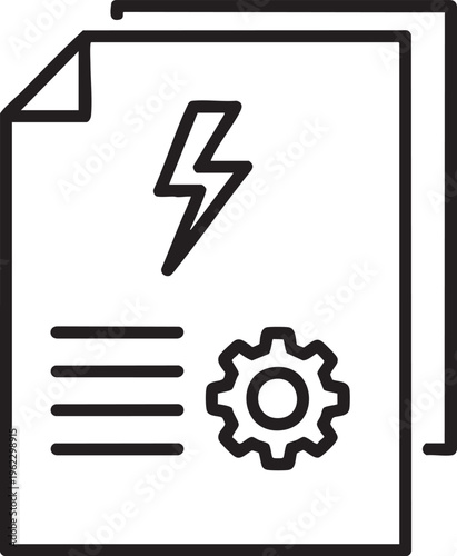 A black and white line art icon representing energy efficiency settings and technical document configuration for power management systems