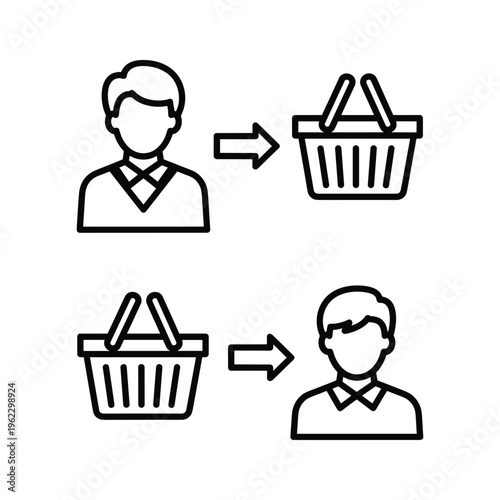 Exchange of goods between a customer and a shopkeeper using a basket