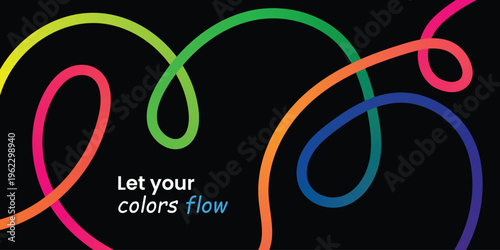 Vibrant neon light trails with inspirational quote on black background