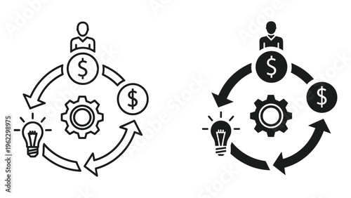 Business process cycle with idea lightbulb money gear