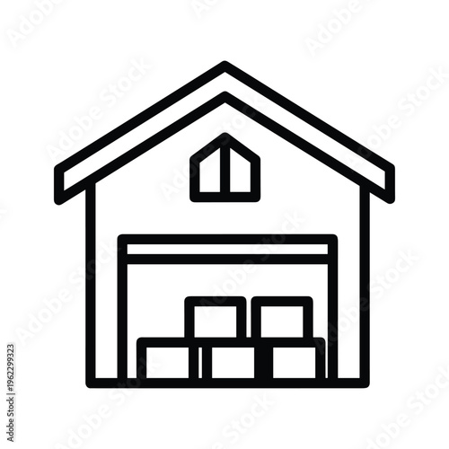 Simple line drawing of a garage with an attached small structure on the roof
