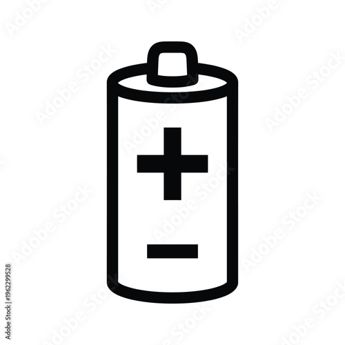 A graphic representation of a cylindrical battery with positive and negative terminals