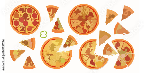 Top View Italian Pizza Collection Vector Illustration for Restaurant Menu