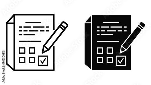 Gray paper form with pencil and checkmark