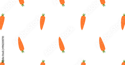Seamless pattern with repeating carrot vegetables on white background, simple organic food design for textile, wrapping paper, wallpaper, packaging