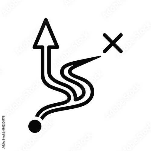 Pathway diverging into an upward arrow and an x-marked option